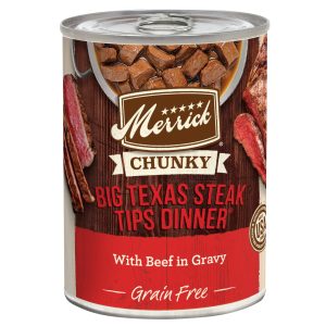 Merrick Steak Chunks Wet Dog Food  Grain Free  12.7 oz Can