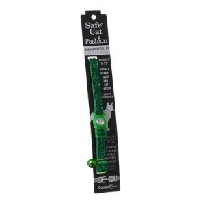 Safe Cat Jeweled Buckle Breakaway Collar with Glitter Overlay-Green
