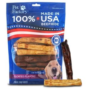 Pet Factory 100% Made in USA Beefhide Chip Rolls Assorted Flavors (Beef & Chicken) 5   18 Count