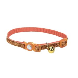 Safe Cat Jeweled Buckle Breakaway Collar with Glitter Overlay-Sunset Orange