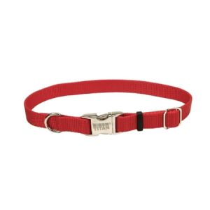Adjustable Nlyon 1 Dog Collar W/Titan Metal Buckle-Red