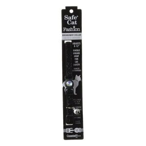 Safe Cat Jeweled Adjustable Breakaway Cat Collar - Black Glitter For Necks 8-12 - (3/8 Wide)